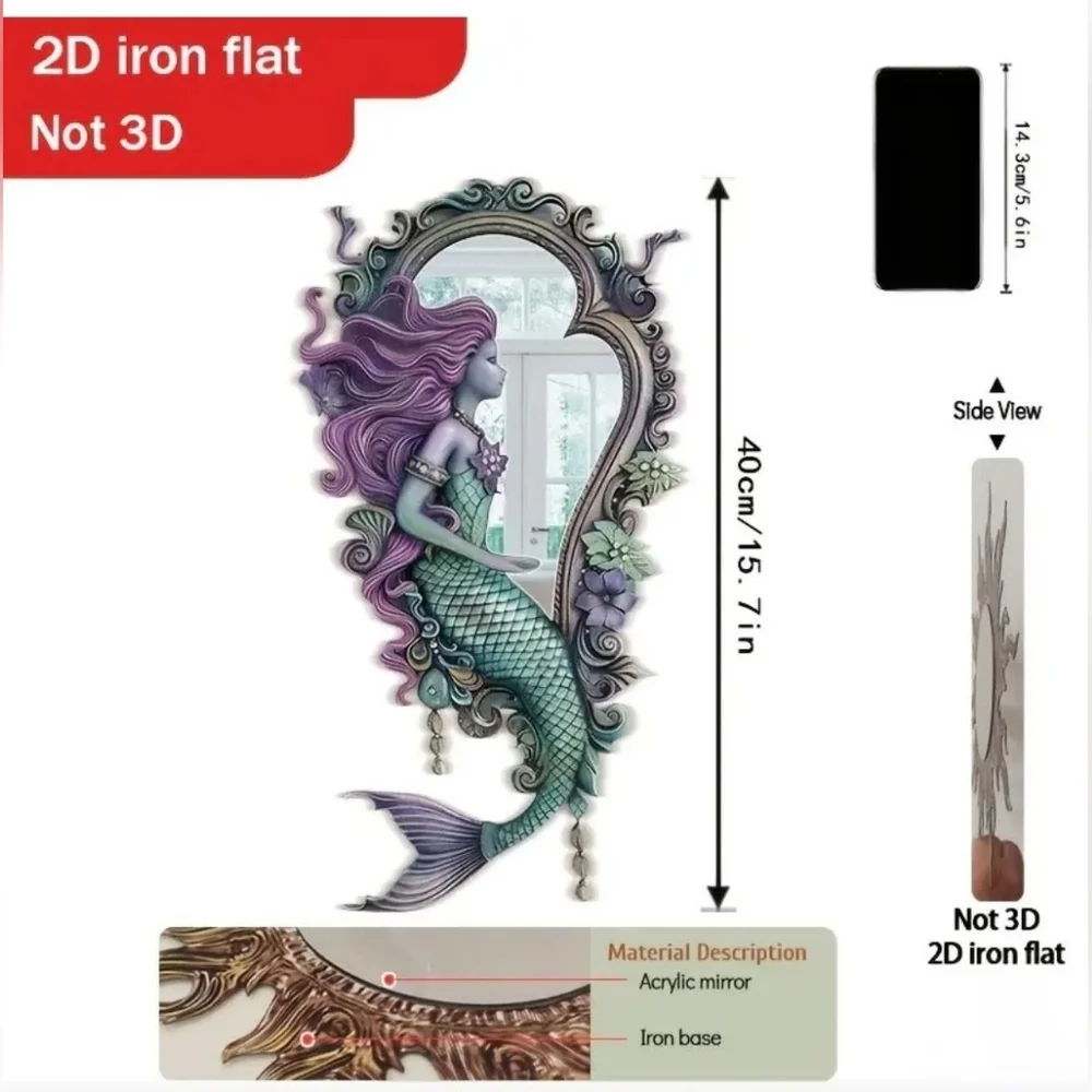 Mermaid Wall Decor with Acrylic Mirror - Purple and Green